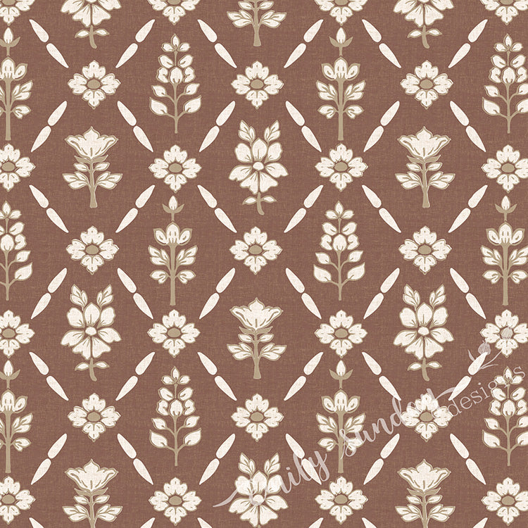 Vintage Floral Argyle Mocha peel and stick wallpaper pattern swatch